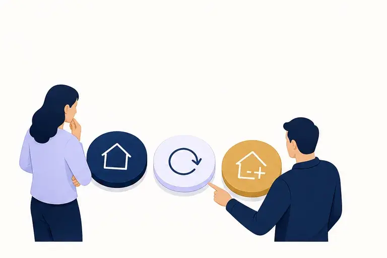 Two people choosing between purchase, refinance, and equity goals