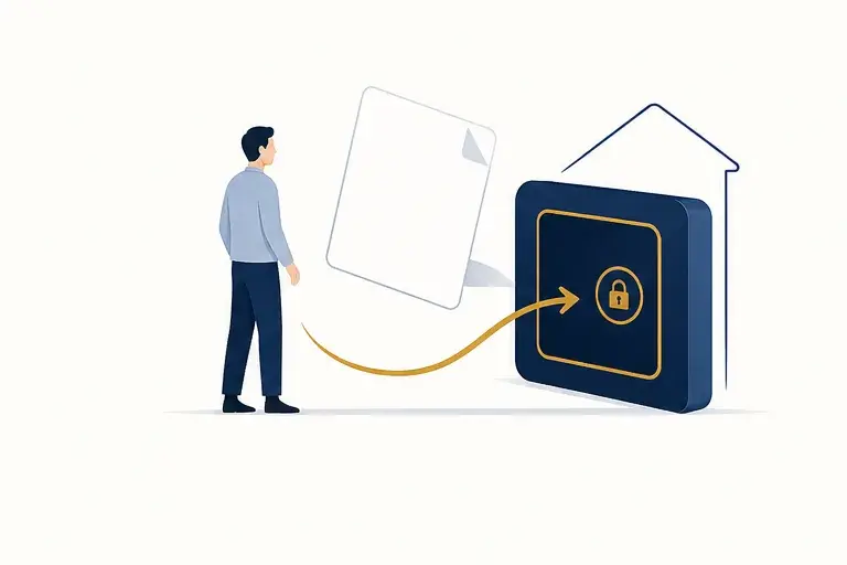 A document moving into a locked, secure vault