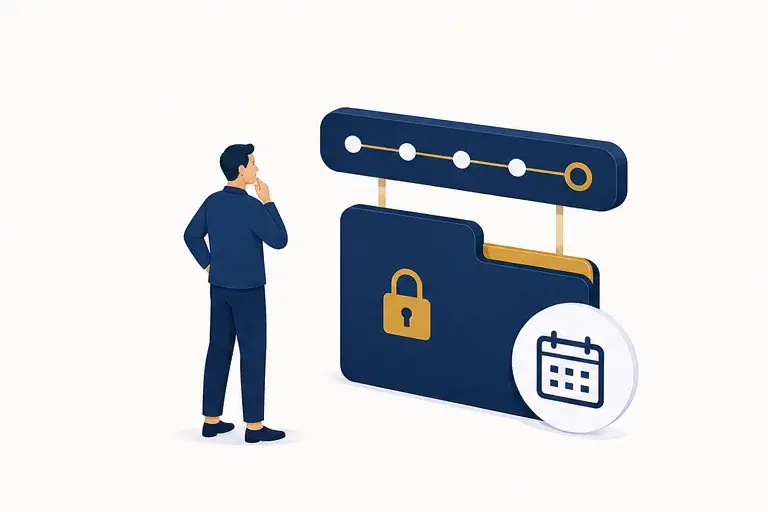 A milestone tracker above a secured file and a calendar