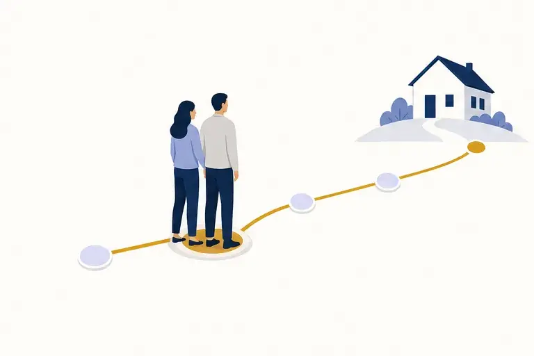 A couple on a milestone path that leads to their home