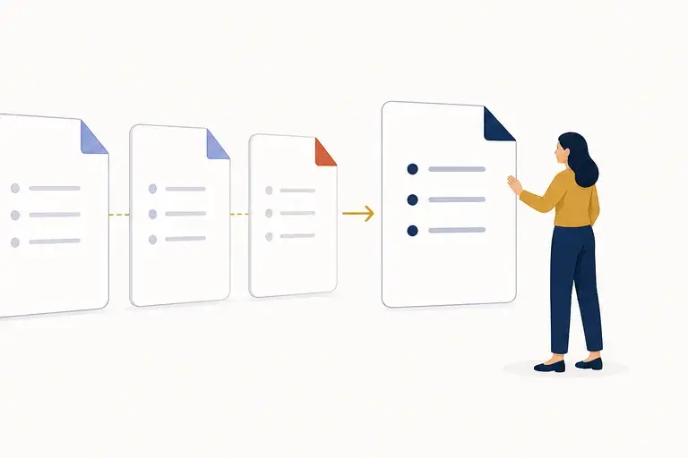 Documents moving through review toward one final checklist