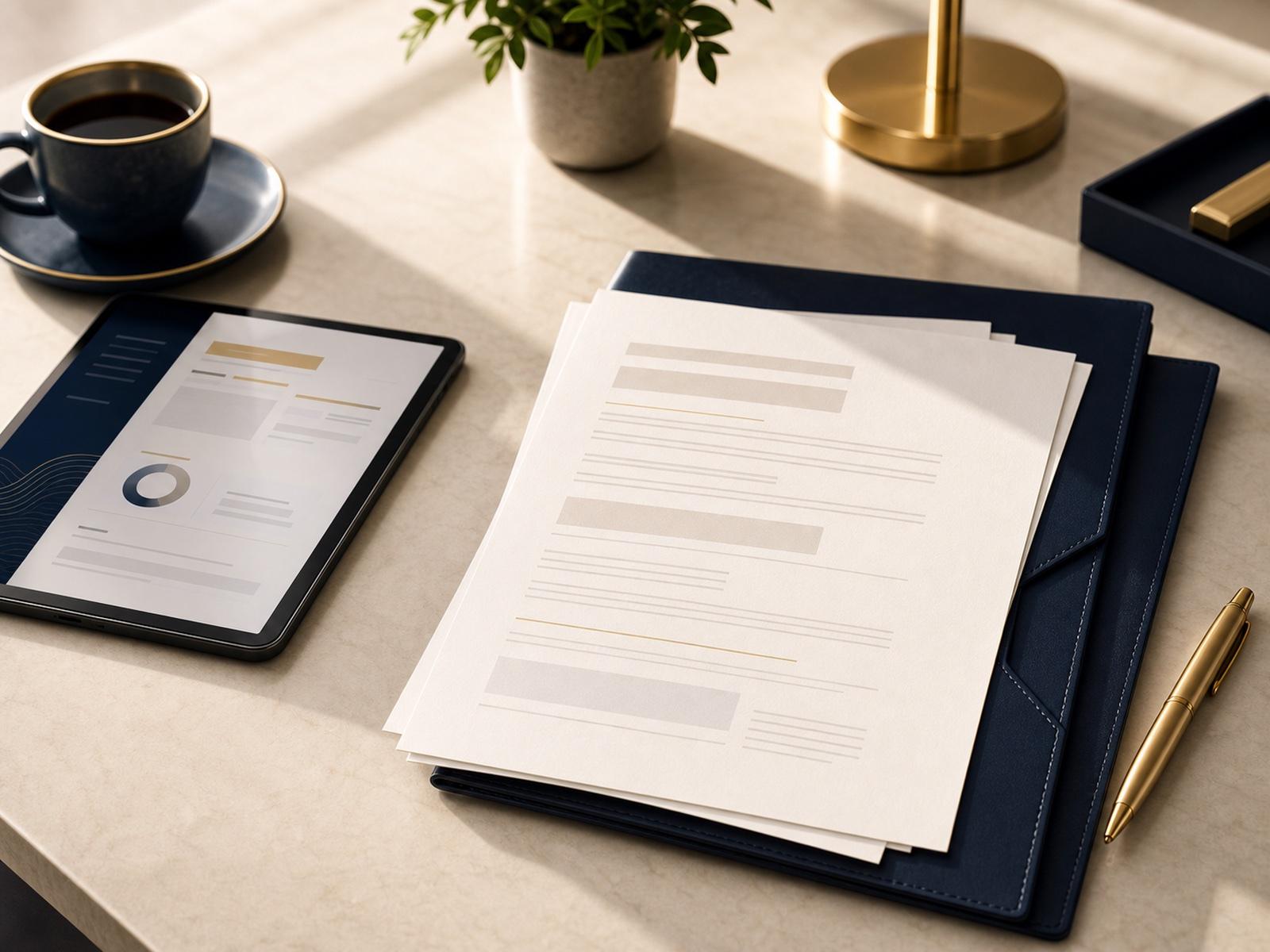 Mortgage documents and a folder on a desk
