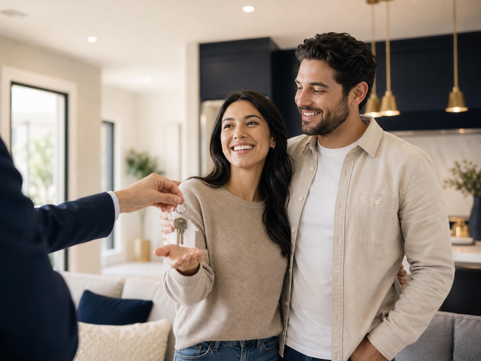 A couple holding the keys to their new home