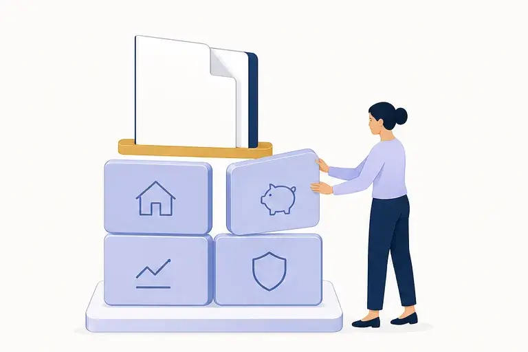 Illustration of asset blocks drawn down into a monthly income stream
